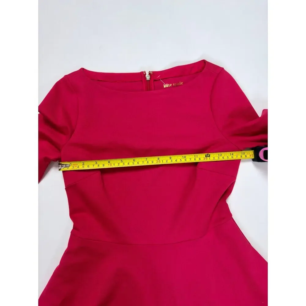 Kate Spade New York Red Fit & Flare Dress 3/4 Sleeve Pocket Dress XS $198 Retail